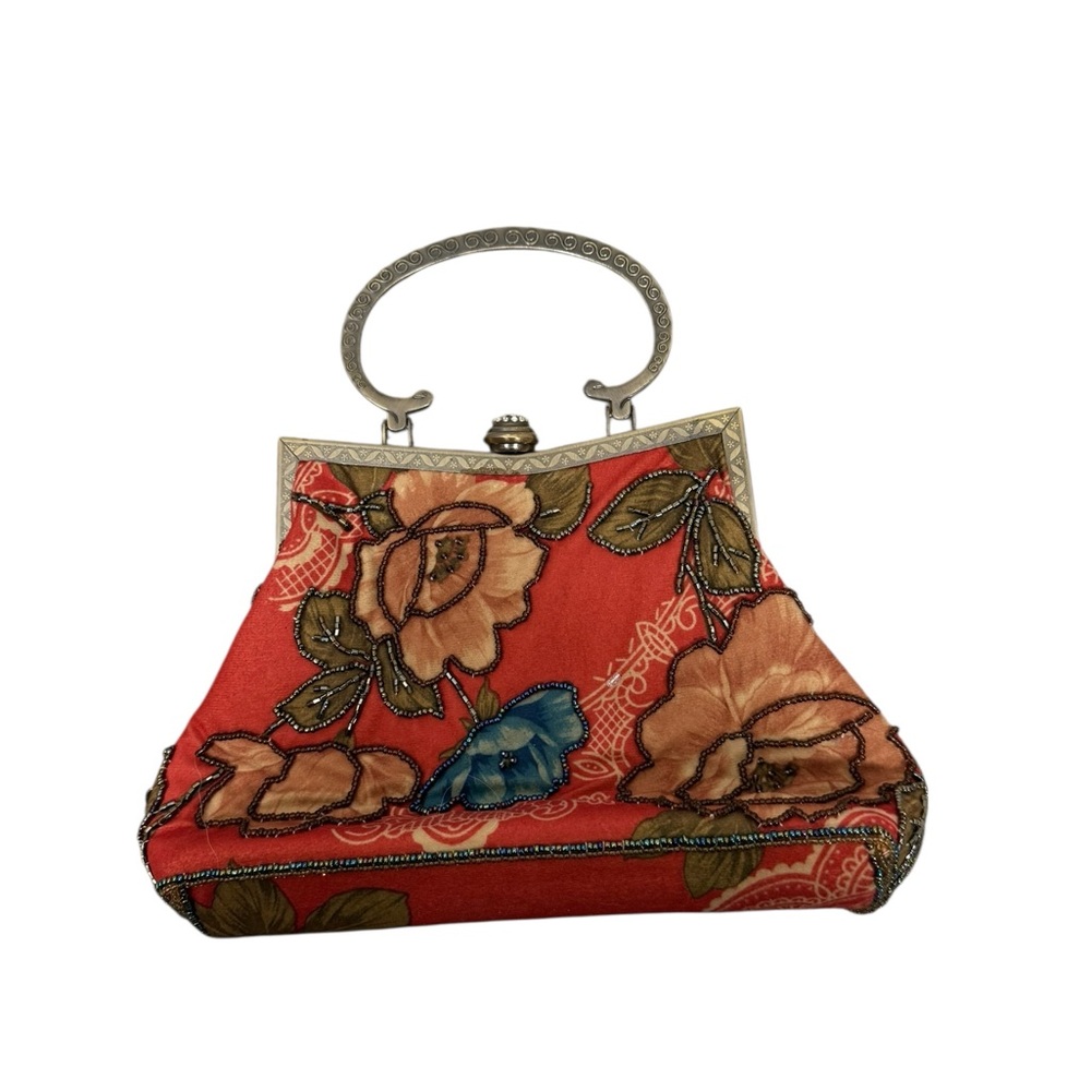 Leko London Vintage ornate beaded evening bag metal handle and chain strap - Picture 4 of 11